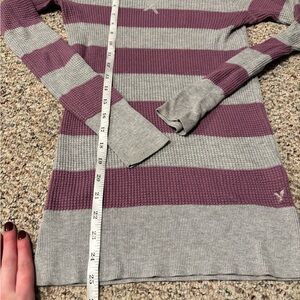 American Eagle Outfitters Purple and Gray Striped Sweater